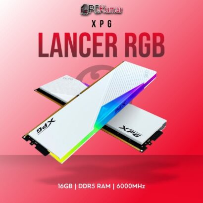 ADATA DDR5 RAM AX5U6000C3016G-DCLARWH 16GB 6000MHz with RGB lighting in white.