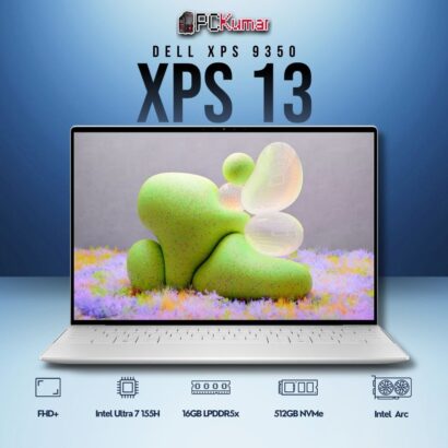 Dell XPS (9350) laptop featuring Ultra7 256V, 16GB RAM, 512GB SSD, and 13.4" FHD+ Display.