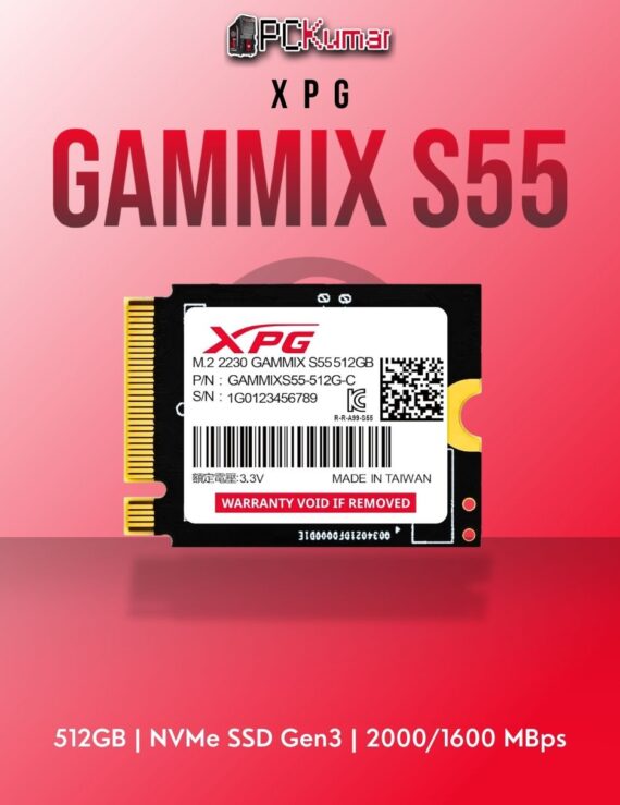 XPG S55 512GB NVMe SSD 2230 with 2000MB/s speed for compact systems and ultrabooks.