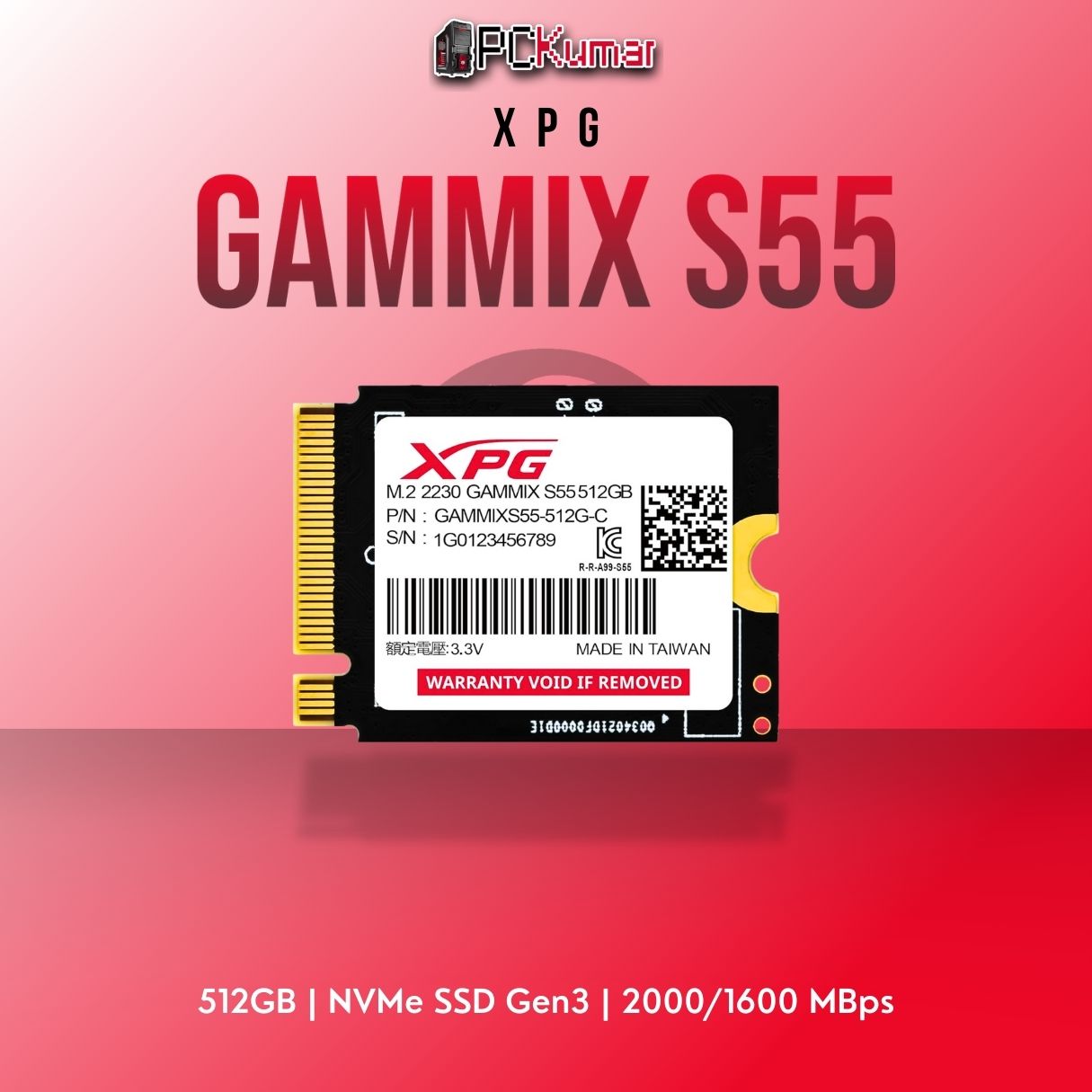 XPG S55 512GB NVMe SSD 2230 with 2000MB/s speed for compact systems and ultrabooks.