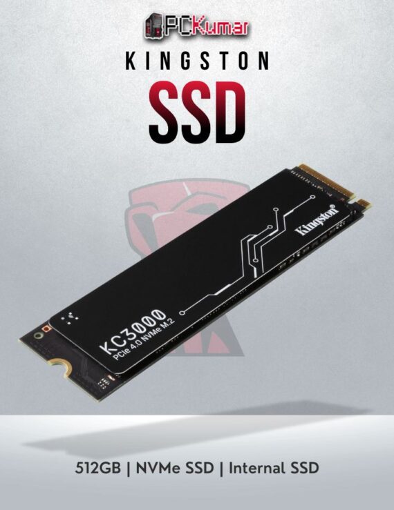 Kingston KC3000 512GB PCIe Gen 4 NVMe SSD with 7000MB/s read and 3900MB/s write speeds.