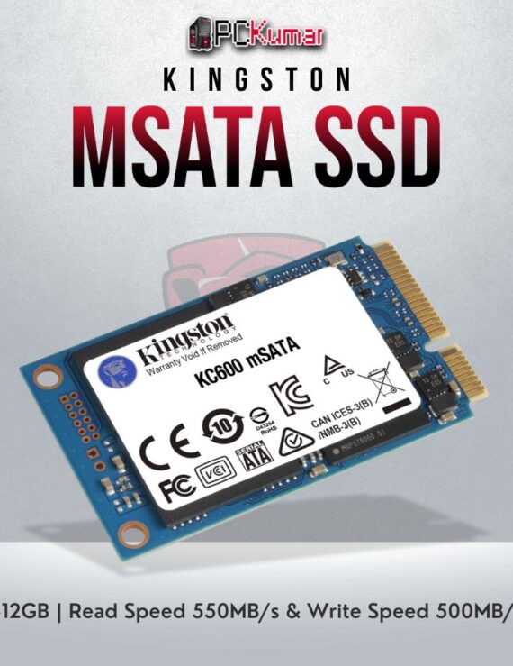 Kingston KC600 mSATA SSD 512GB with 550MB/s read and 520MB/s write speeds.