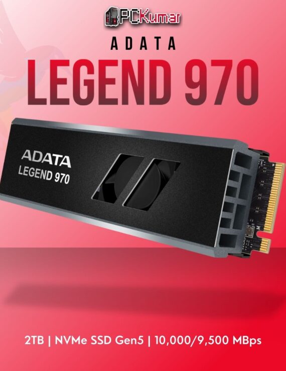 ADATA LEGEND 970 2TB NVMe SSD Gen5 with 10,000MB/s read speed and integrated heatsink.