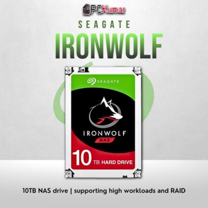 Seagate IronWolf 10TB NAS HDD with 24/7 reliability and high capacity.