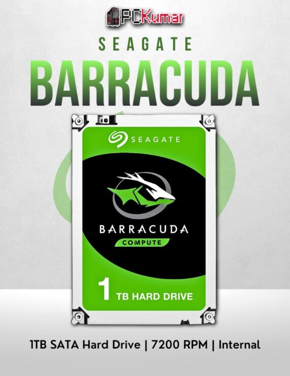 Seagate Barracuda 1TB desktop HDD with SATA interface and 7200 RPM speed.