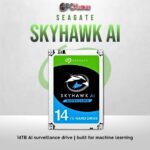 Seagate SkyHawk AI 14TB HDD optimized for AI-driven video analytics and surveillance.