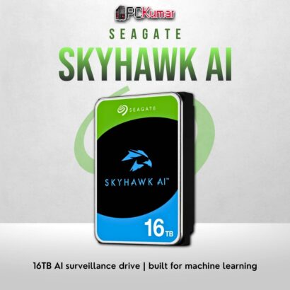 Seagate SkyHawk AI 16TB HDD for AI surveillance and enterprise storage.