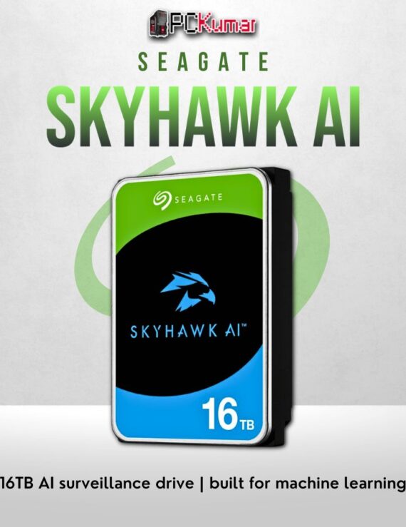 Seagate SkyHawk AI 16TB HDD for AI surveillance and enterprise storage.