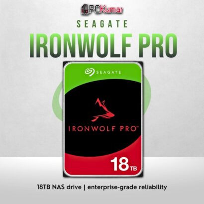 Seagate IronWolf Pro 18TB NAS HDD with RAID optimization and 24/7 reliability.