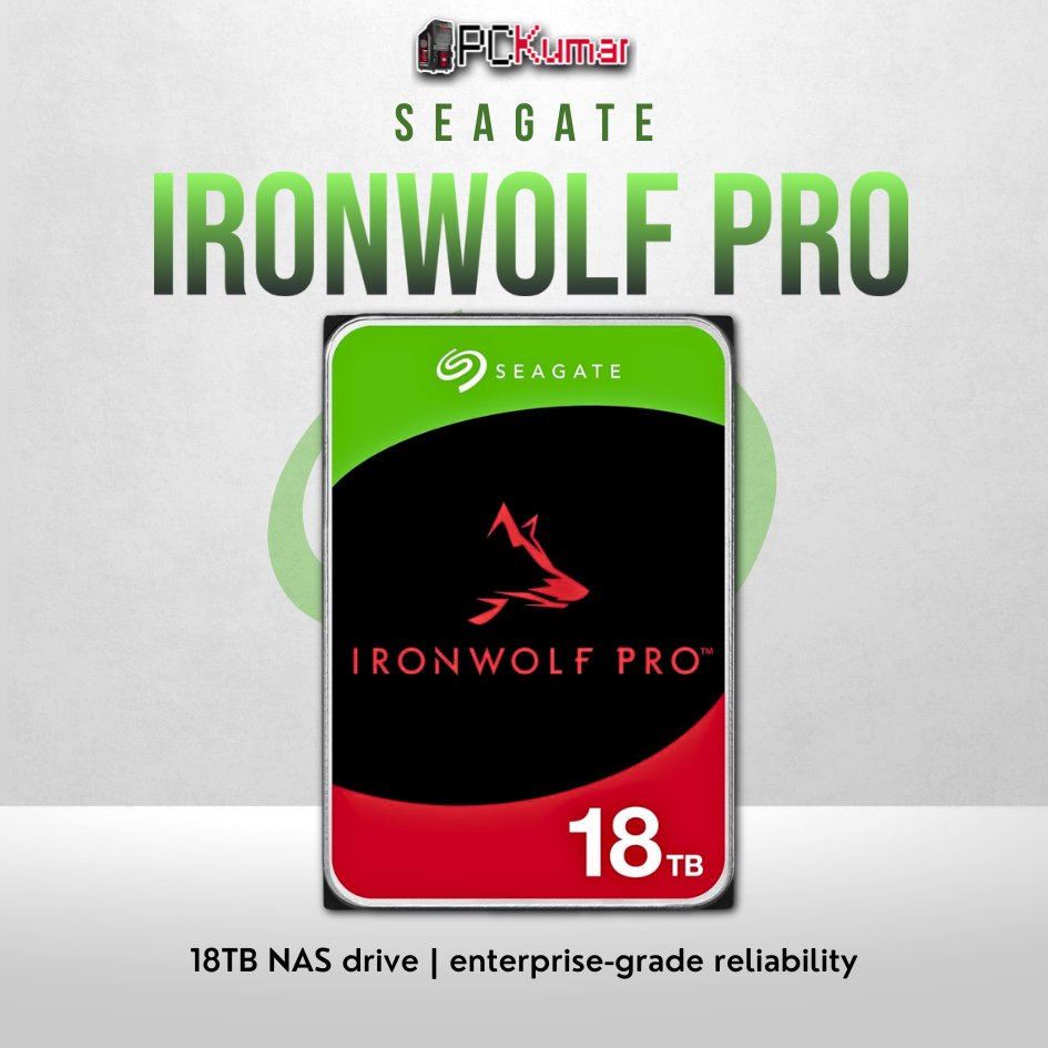 Seagate IronWolf Pro 18TB NAS HDD with RAID optimization and 24/7 reliability.