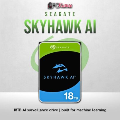 Seagate SkyHawk AI 18TB HDD for large-scale AI surveillance and video storage.