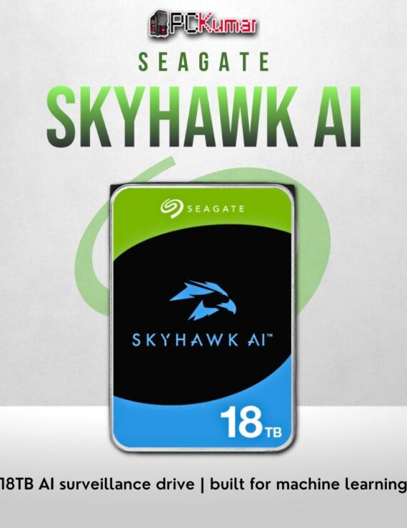 Seagate SkyHawk AI 18TB HDD for large-scale AI surveillance and video storage.