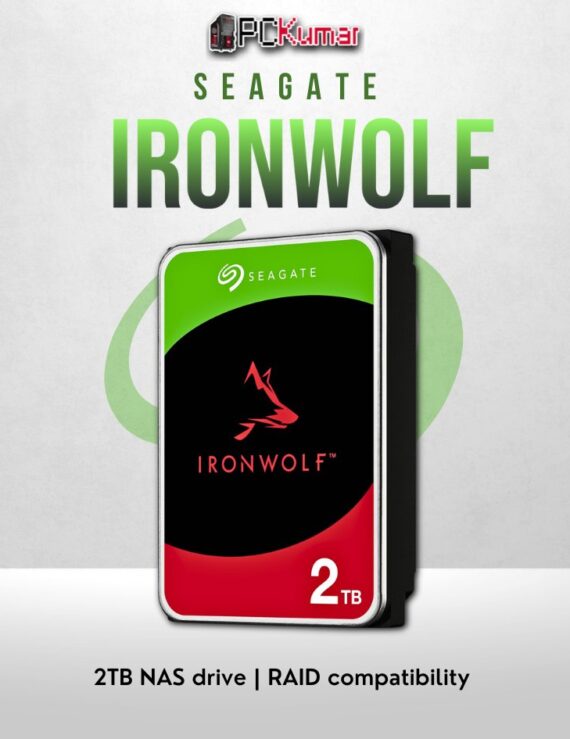 Seagate IronWolf 2TB NAS HDD with RAID optimization and 24/7 durability.