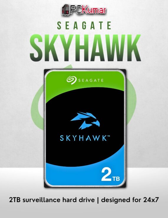 Seagate SkyHawk 2TB surveillance HDD with HD recording support and 24/7 reliability.
