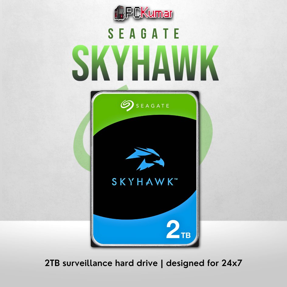 Seagate SkyHawk 2TB surveillance HDD with HD recording support and 24/7 reliability.