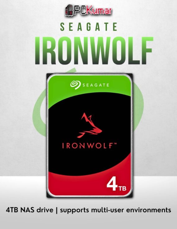 Seagate IronWolf 4TB NAS HDD with multi-user support and RAID optimization.
