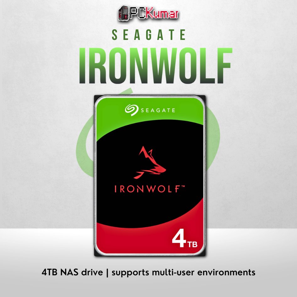 Seagate IronWolf 4TB NAS HDD with multi-user support and RAID optimization.