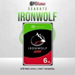 Seagate IronWolf 6TB NAS HDD with vibration protection and 24/7 durability.