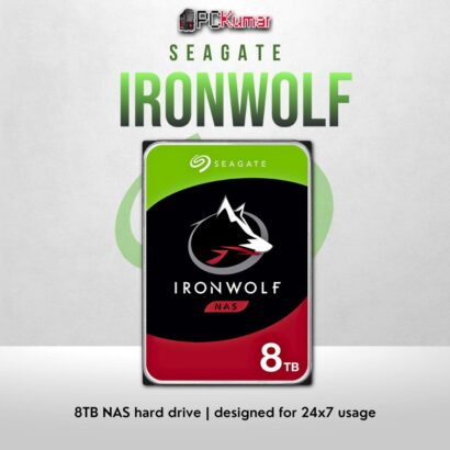 Seagate IronWolf 8TB NAS HDD with 24/7 reliability and RAID support.