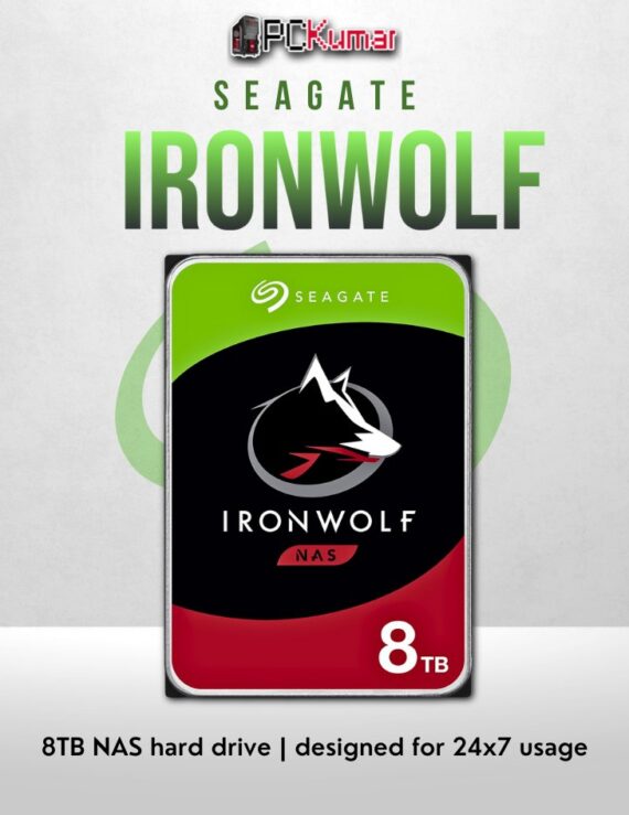 Seagate IronWolf 8TB NAS HDD with 24/7 reliability and RAID support.