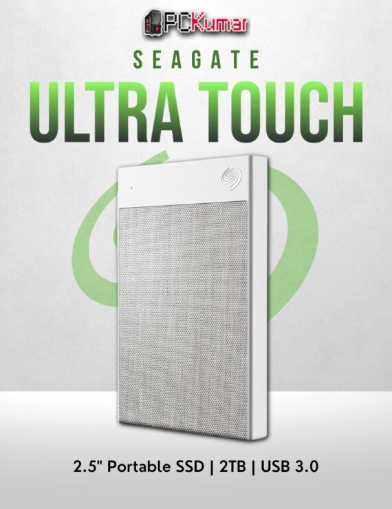 Seagate 2TB Backup Ultra Touch HDD in white with USB-C and advanced encryption.
