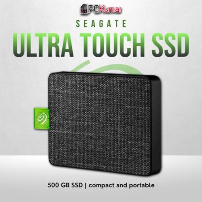 Seagate Ultra Touch 500GB portable SSD with USB-C compatibility and compact design.