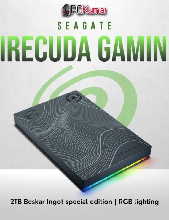 Seagate FireCuda Beskar Ingot 2TB SSD with RGB lighting and high-speed gaming performance.