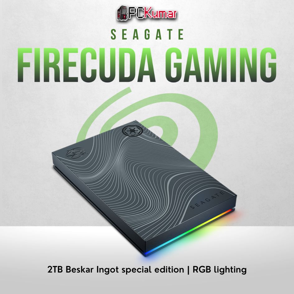 Seagate FireCuda Beskar Ingot 2TB SSD with RGB lighting and high-speed gaming performance.