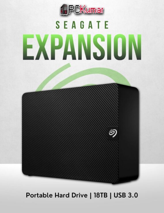 Seagate Expansion 18TB desktop HDD with USB 3.0 and high-capacity storage.