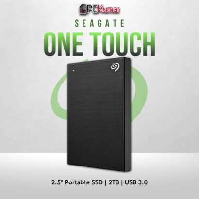 Seagate 2TB One Touch HDD in black with USB 3.0 and portable design for backups.