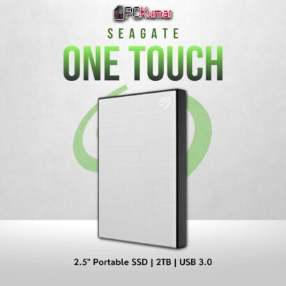 Seagate 2TB One Touch HDD in light silver with USB 3.0 and sleek design.