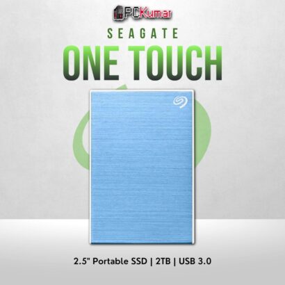 Seagate 2TB One Touch HDD in light blue with USB 3.0 and portable build.