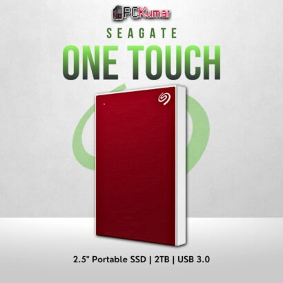 Seagate 2TB One Touch HDD in red with USB 3.0 and stylish design.