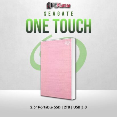 Seagate 2TB One Touch HDD in rose gold with USB 3.0 and premium design.