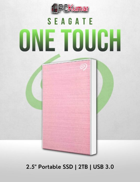 Seagate 2TB One Touch HDD in rose gold with USB 3.0 and premium design.