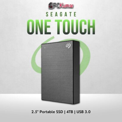 Seagate 4TB One Touch HDD in space grey with USB 3.0 and portable build.