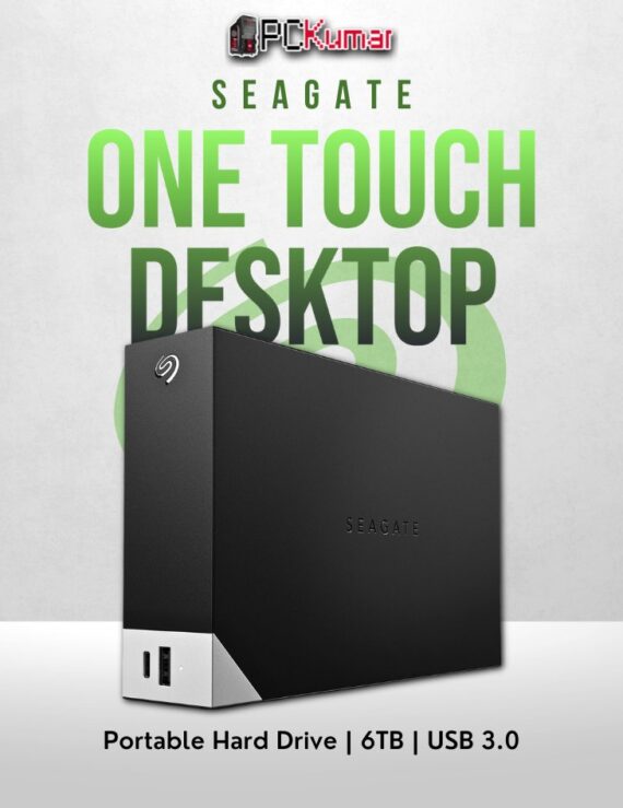 Seagate One Touch 6TB desktop HDD with USB 3.0 and durable design.