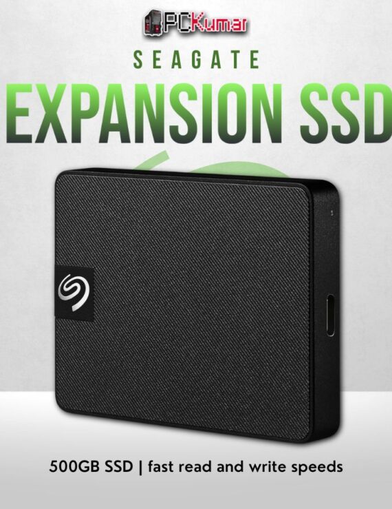 Seagate Expansion 500GB SSD with fast read/write speeds and compact design.