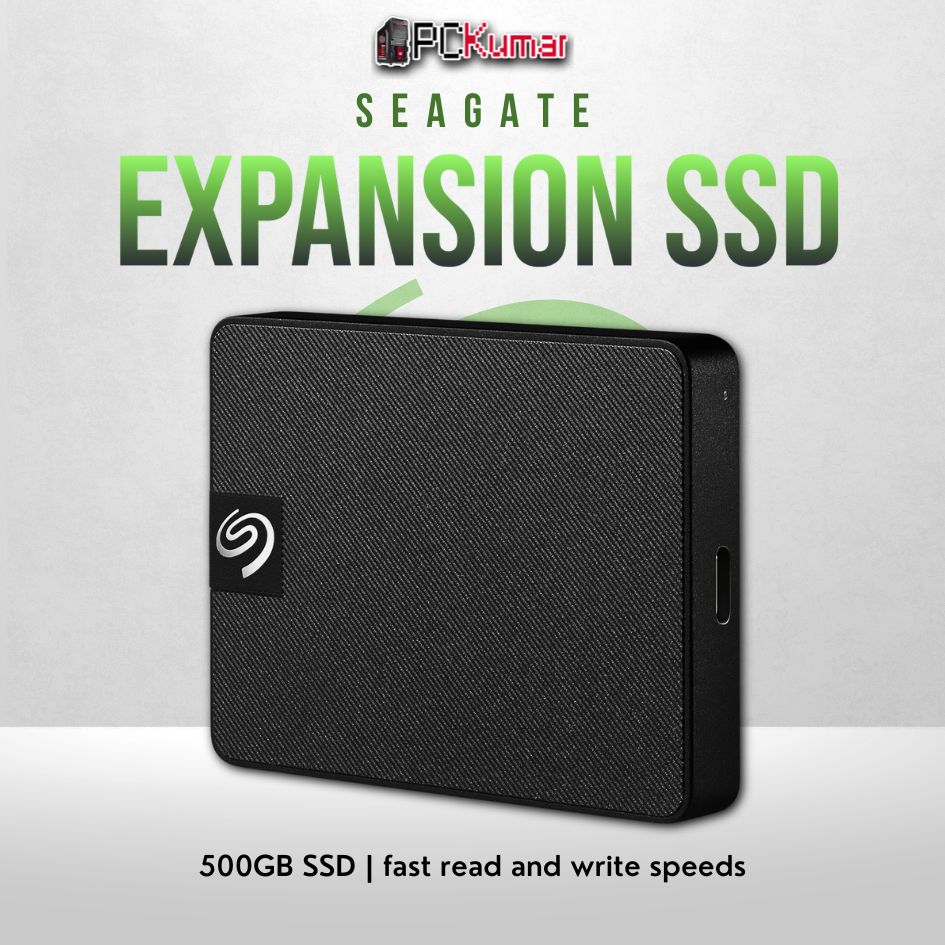 Seagate Expansion 500GB SSD with fast read/write speeds and compact design.