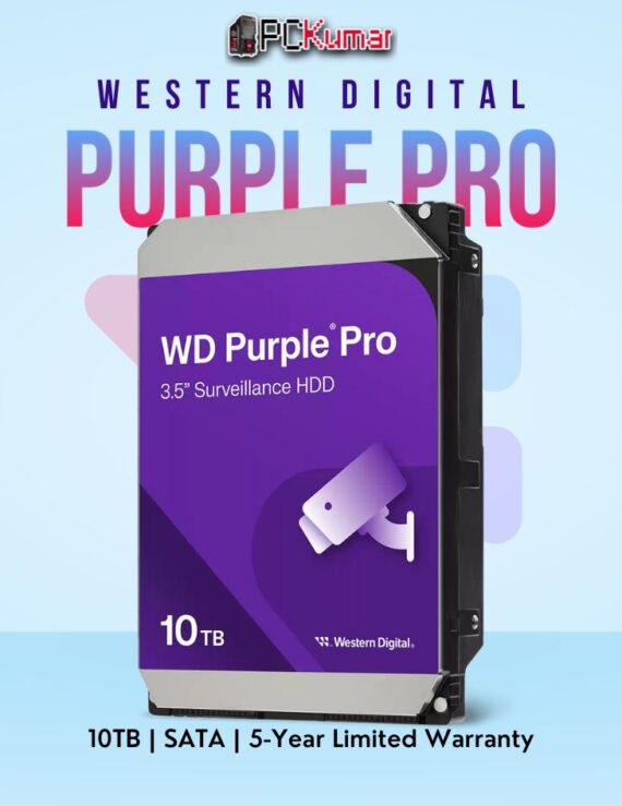 WD Purple Pro 10 TB Surveillance HDD with SATA for enterprise video storage.
