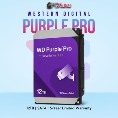 WD Purple Pro 12 TB Surveillance HDD with AI support and SATA connectivity.
