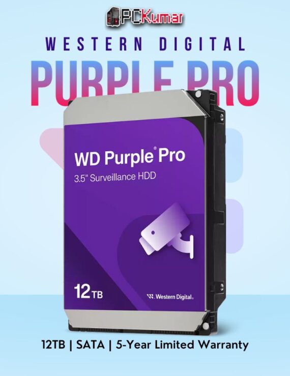 WD Purple Pro 12 TB Surveillance HDD with AI support and SATA connectivity.
