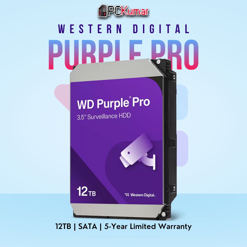 WD Purple Pro 12 TB Surveillance HDD with AI support and SATA connectivity.