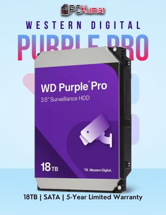 WD Purple Pro 18 TB Surveillance HDD with AI optimization and SATA interface.