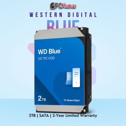 WD Blue Desktop 2 TB HDD with SATA interface and 7200 RPM rotational speed.