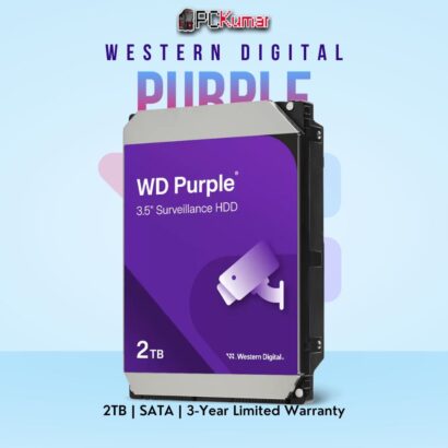 WD Purple 2 TB Surveillance HDD with SATA interface for video recording.