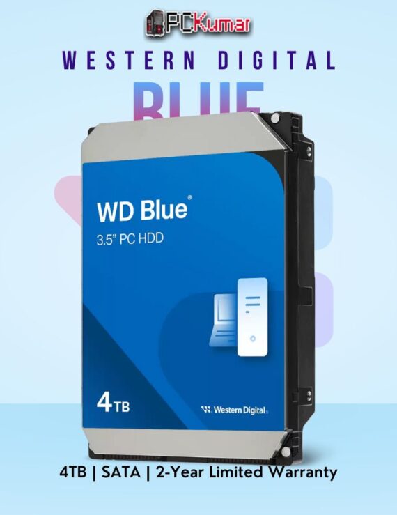 WD Blue Desktop 4 TB HDD with SATA connectivity for large data storage.
