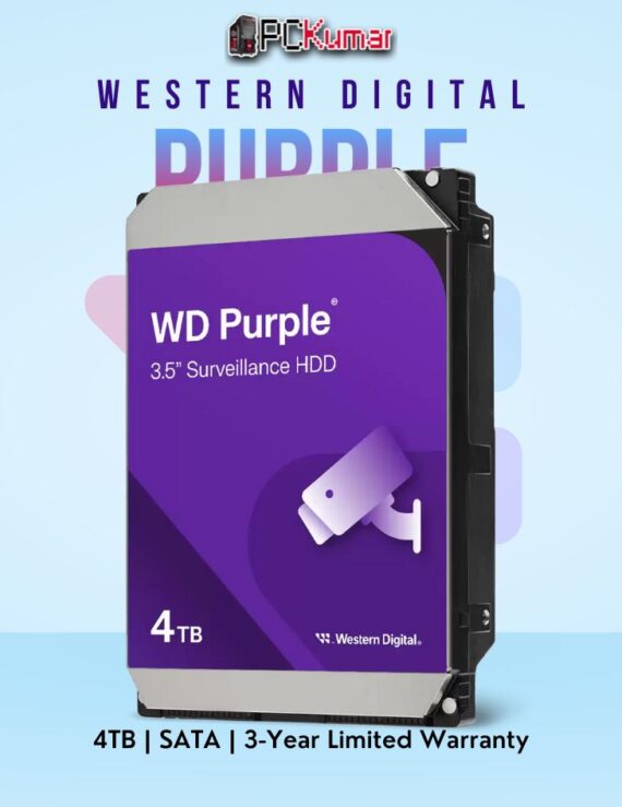 WD Purple 4 TB Surveillance HDD with SATA support for NVR/DVR systems.