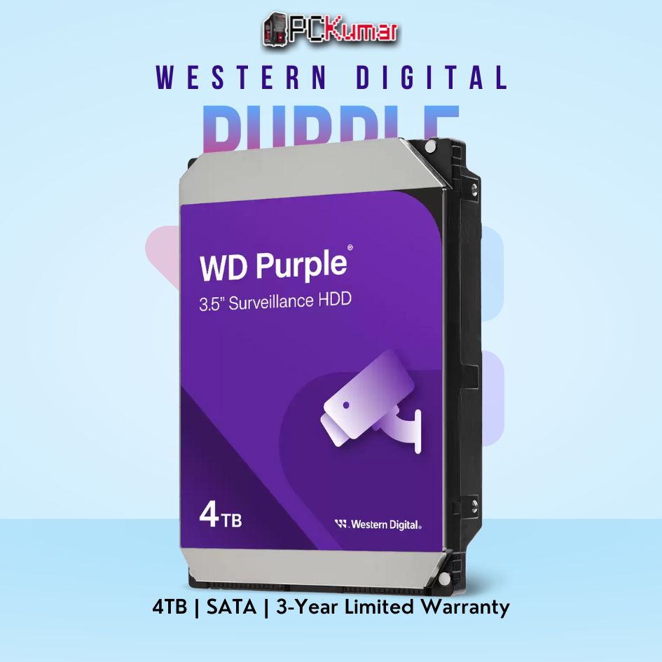 WD Purple 4 TB Surveillance HDD with SATA support for NVR/DVR systems.