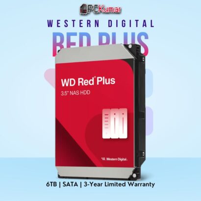 WD Red Plus 6 TB NAS HDD with RAID support and SATA connectivity.